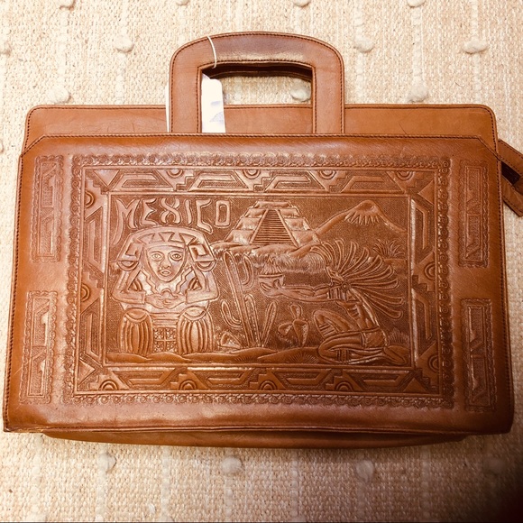 Vintage Handbags - VINTAGE Hand Tooled Mexican Leather Briefcase